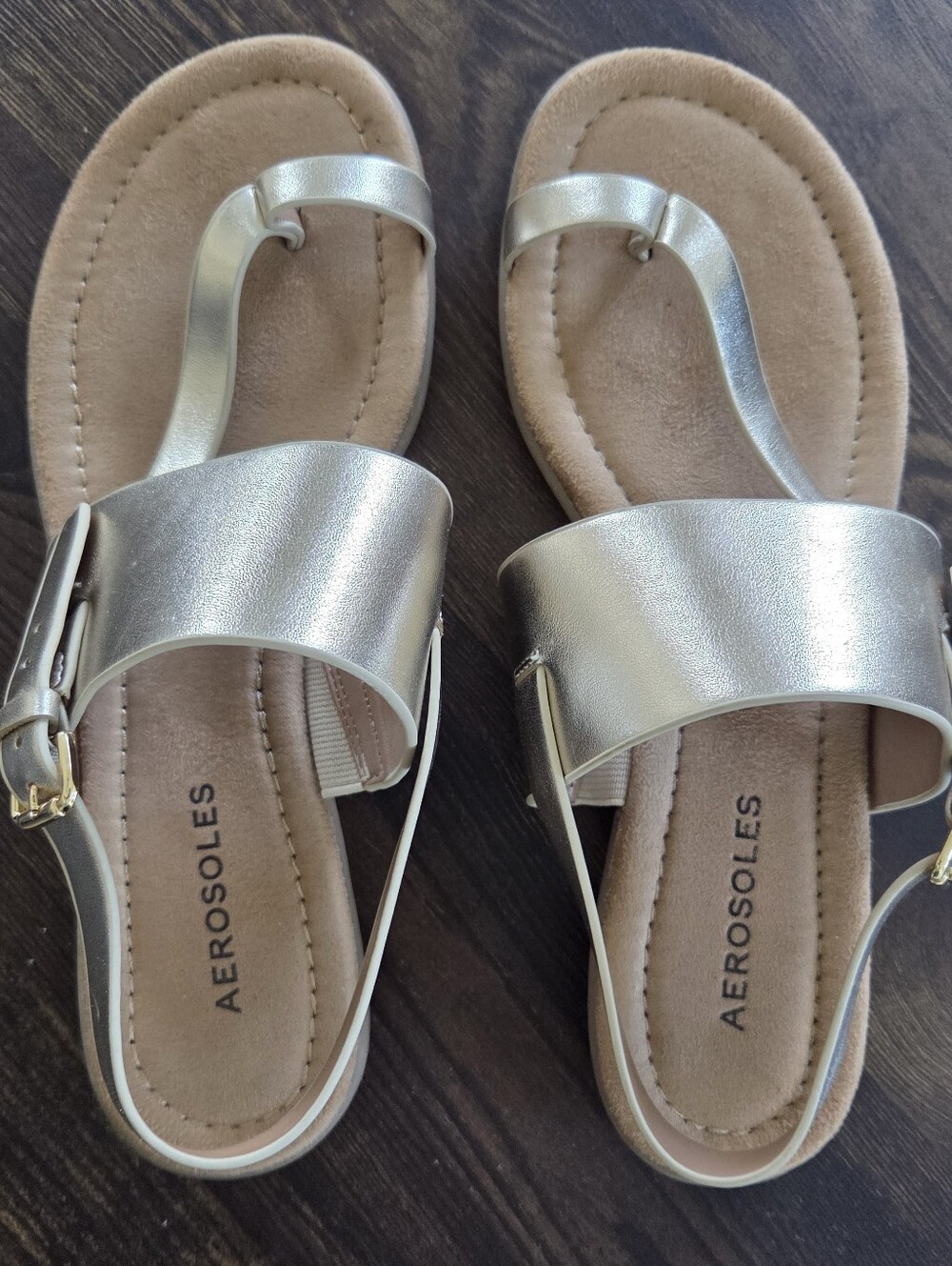 AEROSOLES Metallic/Pale Gold Toe-Ring Buckle Sandals
